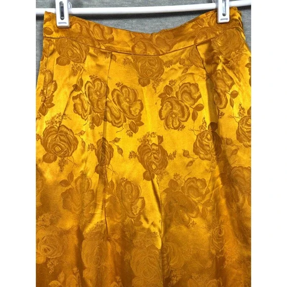 Ronny Kobo Gold Silk Blend Floral Damask Harem Pants S Marigold Yellow  Ankle - Picture 2 of 9